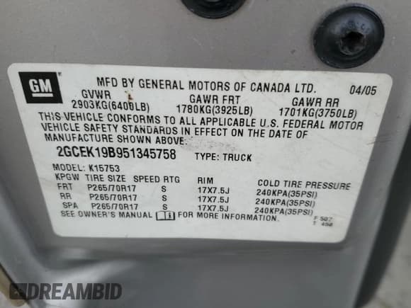 ✅ 2005 Chevrolet Silverado 1500 Z71 • VIN: 2GCEK19B951345758 • Лот: 91823735. Опубликован ранее на Copart с пробегом 157 581 миль. Бесплатный доступ к архиву аукционных продаж из США и подробный отчёт об истории автомобиля на DreamBid. Изображение 13.