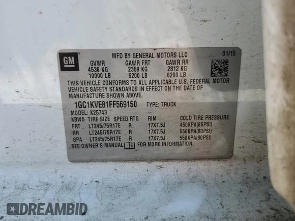 ✅ 2015 Chevrolet Silverado 2500HD LT • VIN: 1GC1KVE81FF569150 • Lot: 60851455. Listed on Copart with 165,938 mi. Free auction sales archive from the USA and detailed vehicle history report at DreamBid. Image 12.