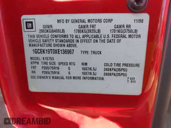 1999 Chevrolet Silverado 1500 LS with VIN 1GCEK19T0XE136967, listed as a IAAI auction lot 43402206 with Not provided miles and . Bid and sale history available at DreamBid. Image 9.