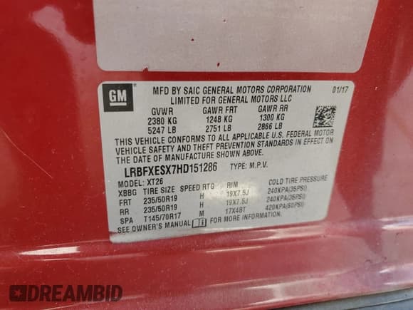 ✅ 2017 Buick Envision Premium I • VIN: LRBFXESX7HD151286 • Лот: 67722685. Опубликован ранее на Copart с пробегом 132 453 миль. Бесплатный доступ к архиву аукционных продаж из США и подробный отчёт об истории автомобиля на DreamBid. Изображение 13.