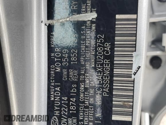 ✅ 2015 Hyundai Accent GS • VIN: KMHCT5AEXFU208752 • Лот: 69389184. Опубликован ранее на Copart с пробегом 51 608 миль. Бесплатный доступ к архиву аукционных продаж из США и подробный отчёт об истории автомобиля на DreamBid. Изображение 13.