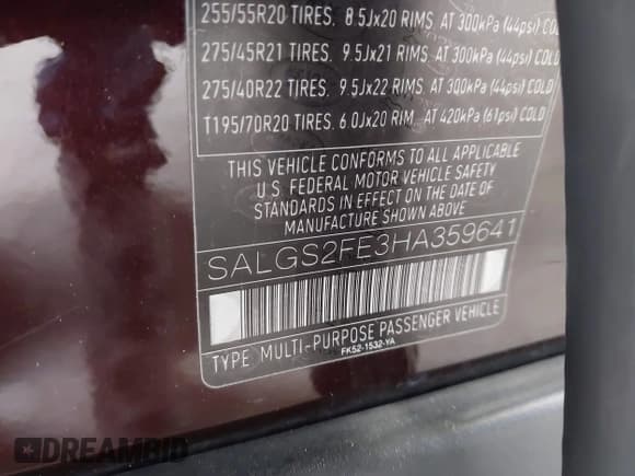 ✅ 2017 Land Rover Range Rover • VIN: SALGS2FE3HA359641 • Lot: 42866675. Wystawiony na IAAI z przebiegiem 112 280 mil. Bezpłatny archiwum sprzedaży aukcyjnych z USA i szczegółowy raport historii pojazdu na DreamBid. Zdjęcie 9.