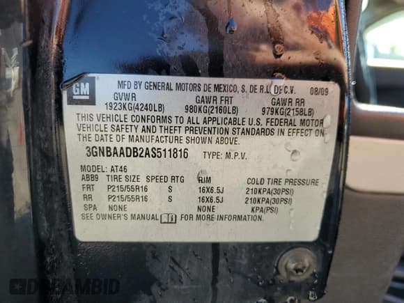 ✅ 2010 Chevrolet HHR LS • VIN: 3GNBAADB2AS511816 • Lot: 54230475. Listed on Copart with 225,652 mi. Free auction sales archive from the USA and detailed vehicle history report at DreamBid. Image 13.