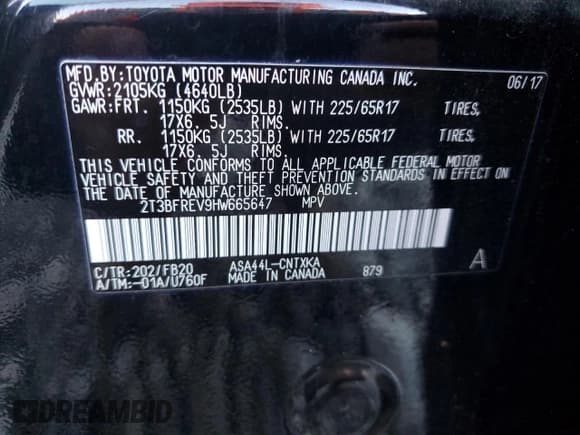 ✅ 2017 Toyota RAV4 LE • VIN: 2T3BFREV9HW665647 • Lot: 82450615. Listed on Copart with 43,564 mi. Free auction sales archive from the USA and detailed vehicle history report at DreamBid. Image 14.