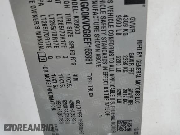 ✅ 2014 Chevrolet Silverado 2500HD Work Truck • VIN: 1GC0KVCG8EF165881 • Lot: 44545005. Wystawiony na Copart z przebiegiem 155 055 mil. Bezpłatny archiwum sprzedaży aukcyjnych z USA i szczegółowy raport historii pojazdu na DreamBid. Zdjęcie 12.