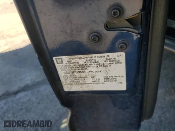 2001 Chevrolet Silverado 1500 LT z VIN 2GCEC19T111325889, wystawiony jako Copart lot #87169414 z przebiegiem Nie podano mil oraz Szkoda całkowita • Salvage title. Historia ofert i sprzedaży dostępna na DreamBid. Obrazek 12.