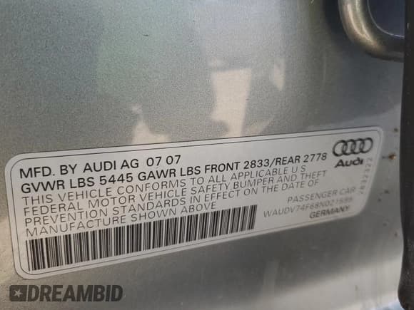 ✅ 2008 Audi A6 • VIN: WAUDV74F68N021599 • Лот: 54018285. Опубликован ранее на Copart с пробегом 140 119 миль. Бесплатный доступ к архиву аукционных продаж из США и подробный отчёт об истории автомобиля на DreamBid. Изображение 12.
