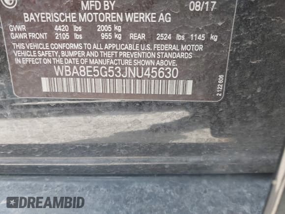 ✅ 2018 BMW 3 Series 320i xDrive • VIN: WBA8E5G53JNU45630 • Lot: 41561495. Listed on IAAI with 110,058 mi. Free auction sales archive from the USA and detailed vehicle history report at DreamBid. Image 9.