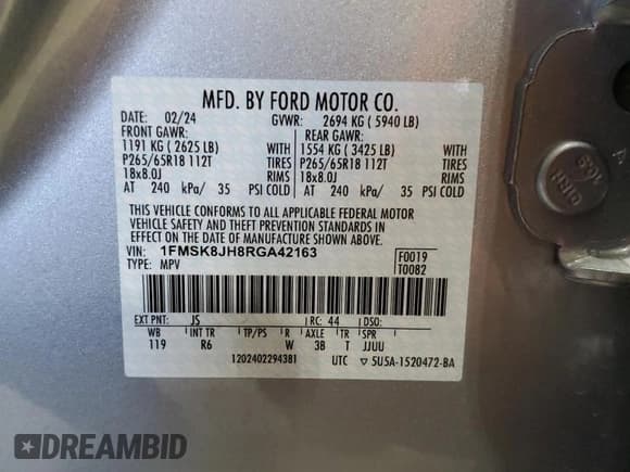 ✅ 2024 Ford Explorer Timberline • VIN: 1FMSK8JH8RGA42163 • Lot: 51001805. Wystawiony na Copart z przebiegiem 7 552 mil. Bezpłatny archiwum sprzedaży aukcyjnych z USA i szczegółowy raport historii pojazdu na DreamBid. Zdjęcie 13.