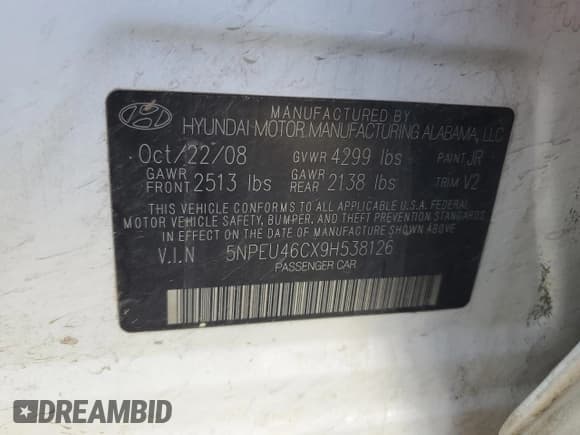 ✅ 2009 Hyundai Sonata Limited • VIN: 5NPEU46CX9H538126 • Лот: 87752255. Опубликован ранее на Copart с пробегом 255 972 миль. Бесплатный доступ к архиву аукционных продаж из США и подробный отчёт об истории автомобиля на DreamBid. Изображение 12.