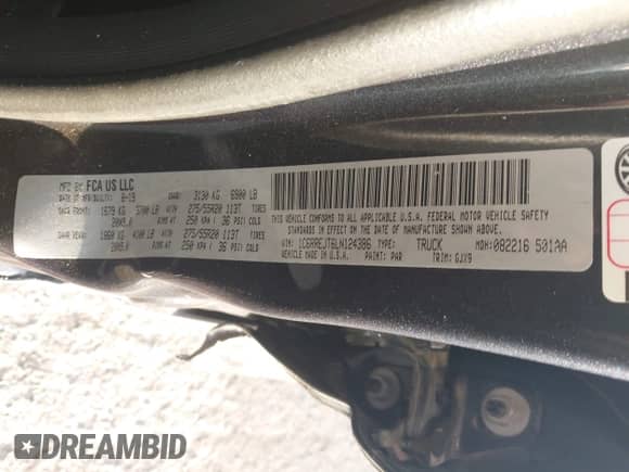 2020 Ram 1500 Laramie с VIN 1C6RREJT6LN124386, выставлен на аукционе IAAI как лот 42706936 с пробегом 62 378 миль миль и . История ставок и продаж доступна на DreamBid. Изображение 9.