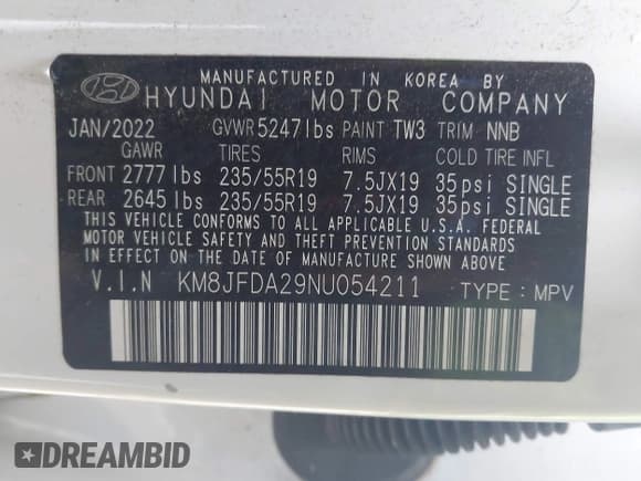 ✅ 2022 Hyundai Tucson Limited • VIN: KM8JFDA29NU054211 • Lot: 42157046. Wystawiony na IAAI z przebiegiem 27 536 mil. Bezpłatny archiwum sprzedaży aukcyjnych z USA i szczegółowy raport historii pojazdu na DreamBid. Zdjęcie 9.