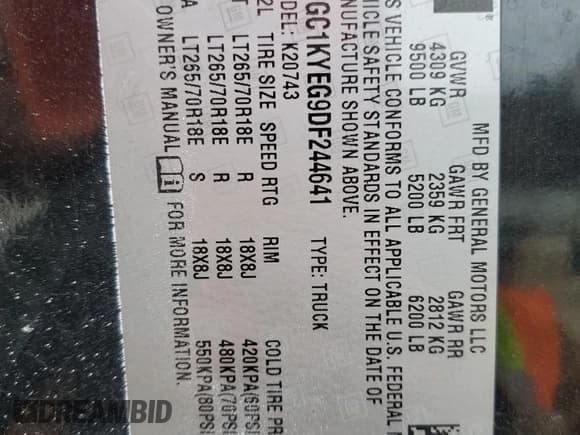 ✅ 2013 Chevrolet Silverado 2500HD LTZ • VIN: 1GC1KYEG9DF244641 • Lot: 41749645. Listed on Copart with 154,544 mi. Free auction sales archive from the USA and detailed vehicle history report at DreamBid. Image 14.