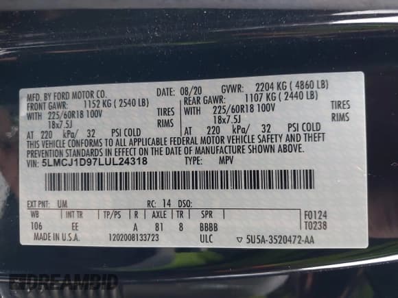✅ 2020 Lincoln Corsair Standard • VIN: 5LMCJ1D97LUL24318 • Лот: 43417718. Опубликован ранее на IAAI с пробегом 43 152 миль. Бесплатный доступ к архиву аукционных продаж из США и подробный отчёт об истории автомобиля на DreamBid. Изображение 9.
