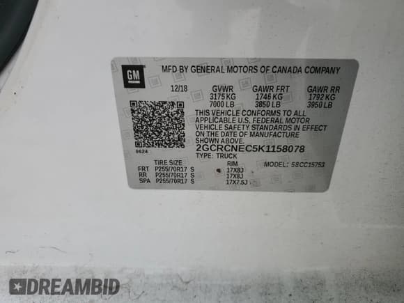 ✅ 2019 Chevrolet Silverado 1500 Work Truck • VIN: 2GCRCNEC5K1158078 • Lot: 84752455. Wystawiony na Copart z przebiegiem 142 867 mil. Bezpłatny archiwum sprzedaży aukcyjnych z USA i szczegółowy raport historii pojazdu na DreamBid. Zdjęcie 12.