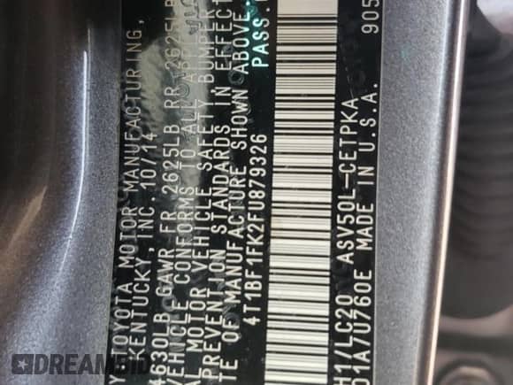 2015 Toyota Camry LE with VIN 4T1BF1FK2FU879326, listed as a Copart auction lot 71708635 with 128,243 mi miles and Salvage title. Bid and sale history available at DreamBid. Image 12.