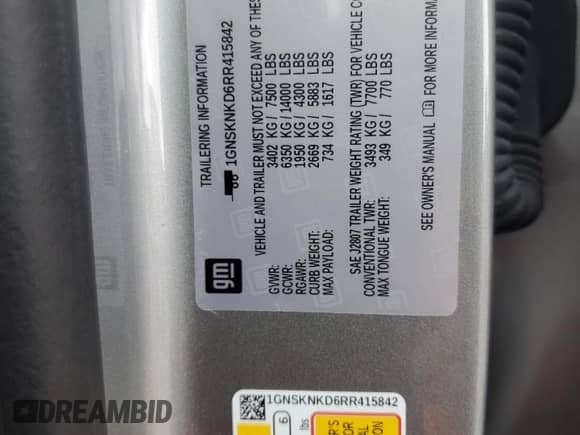 2024 Chevrolet Tahoe LT z VIN 1GNSKNKD6RR415842, wystawiony jako Copart lot #65633995 z przebiegiem 2 548 mil mil oraz Szkoda całkowita • Salvage title. Historia ofert i sprzedaży dostępna na DreamBid. Obrazek 12.