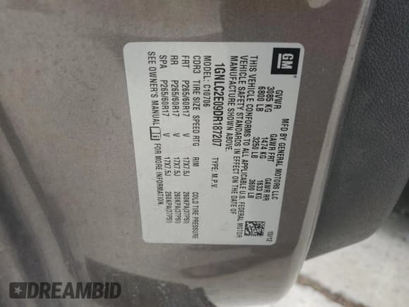 ✅ 2013 Chevrolet Tahoe Commercial • VIN: 1GNLC2E09DR187207 • Lot: 55960785. Listed on Copart with 216,235 mi. Free auction sales archive from the USA and detailed vehicle history report at DreamBid. Image 12.