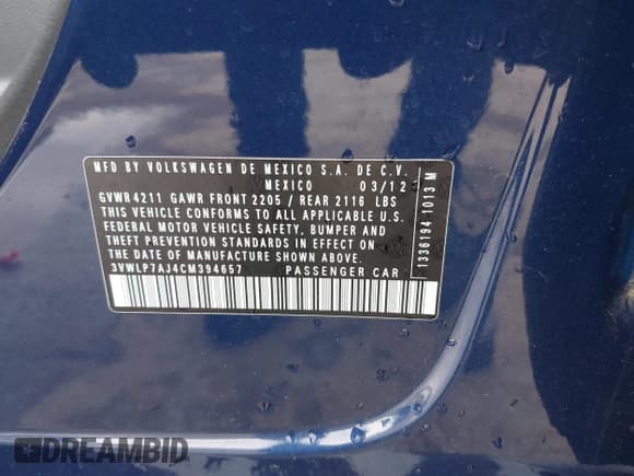 ✅ 2012 Volkswagen Jetta SEL • VIN: 3VWLP7AJ4CM394657 • Lot: 41912022. Listed on IAAI with 150,482 mi. Free auction sales archive from the USA and detailed vehicle history report at DreamBid. Image 9.