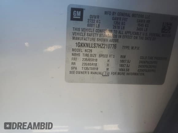 ✅ 2017 GMC Acadia SLE • VIN: 1GKKNLLS7HZ210776 • Lot: 86822485. Wystawiony na Copart z przebiegiem 148 126 mil. Bezpłatny archiwum sprzedaży aukcyjnych z USA i szczegółowy raport historii pojazdu na DreamBid. Zdjęcie 13.