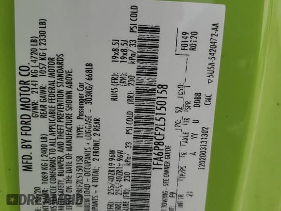 ✅ 2020 Ford Mustang GT • VIN: 1FA6P8CF2L5150158 • Lot: 82580365. Wystawiony na Copart z przebiegiem 76 419 mil. Bezpłatny archiwum sprzedaży aukcyjnych z USA i szczegółowy raport historii pojazdu na DreamBid. Zdjęcie 12.