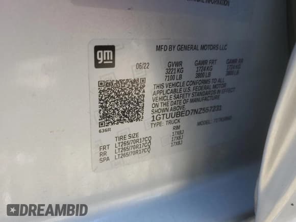 ✅ 2022 GMC Sierra 1500 SLE • VIN: 1GTUUBED7NZ557231 • Лот: 84678694. Опубликован ранее на Copart с пробегом 48 865 миль. Бесплатный доступ к архиву аукционных продаж из США и подробный отчёт об истории автомобиля на DreamBid. Изображение 14.