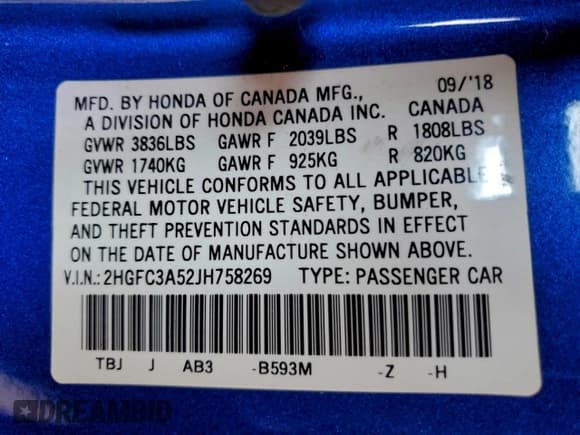 ✅ 2018 Honda Civic Si • VIN: 2HGFC3A52JH758269 • Лот: 95016555. Опубликован ранее на Copart с пробегом 103 914 миль. Бесплатный доступ к архиву аукционных продаж из США и подробный отчёт об истории автомобиля на DreamBid. Изображение 12.