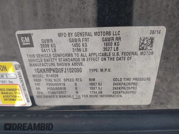 ✅ 2015 GMC Acadia SLE • VIN: 1GKKRPKD0FJ102090 • Lot: 42700017. Wystawiony na IAAI z przebiegiem 171 745 mil. Bezpłatny archiwum sprzedaży aukcyjnych z USA i szczegółowy raport historii pojazdu na DreamBid. Zdjęcie 9.