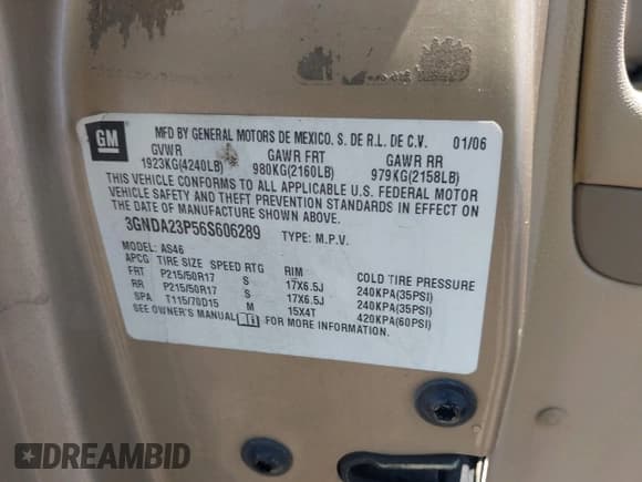 ✅ 2006 Chevrolet HHR LT • VIN: 3GNDA23P56S606289 • Lot: 42207144. Listed on IAAI with 130,056 mi. Free auction sales archive from the USA and detailed vehicle history report at DreamBid. Image 9.