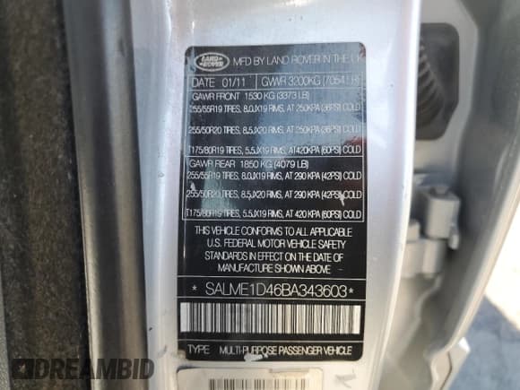 ✅ 2011 Land Rover Range Rover HSE • VIN: SALME1D46BA343603 • Lot: 69226645. Listed on Copart with 119,204 mi. Free auction sales archive from the USA and detailed vehicle history report at DreamBid. Image 13.