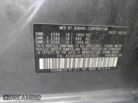 ✅ 2019 Subaru Impreza Special Sports • VIN: 4S3GKAM67K3619015 • Lot: 92499275. Wystawiony na Copart z przebiegiem 55 938 mil. Bezpłatny archiwum sprzedaży aukcyjnych z USA i szczegółowy raport historii pojazdu na DreamBid. Zdjęcie 12.