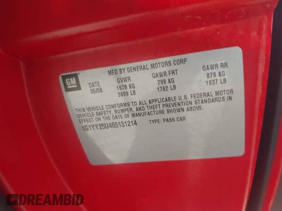 2006 Chevrolet Corvette z VIN 1G1YY25U465131214, wystawiony jako IAAI lot #43107832 z przebiegiem 55 083 mil mil oraz . Historia ofert i sprzedaży dostępna na DreamBid. Obrazek 9.