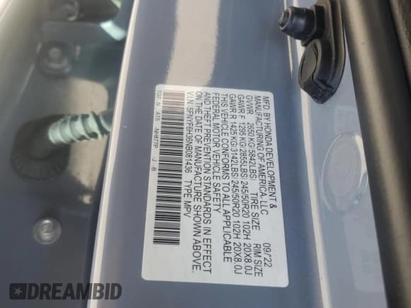 ✅ 2022 Honda Pilot Sport • VIN: 5FNYF6H36NB081436 • Lot: 85934115. Listed on Copart with 54,300 mi. Free auction sales archive from the USA and detailed vehicle history report at DreamBid. Image 13.