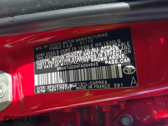 ✅ 2015 Toyota Yaris L • VIN: VNKKTUD34FA034643 • Lot: 42688380. Listed on IAAI with 107,069 mi. Free auction sales archive from the USA and detailed vehicle history report at DreamBid. Image 9.