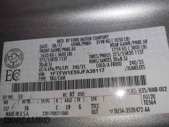 ✅ 2018 Ford F-150 XL • VIN: 1FTFW1E59JFA38117 • Lot: 43188975. Listed on IAAI with 133,724 mi. Free auction sales archive from the USA and detailed vehicle history report at DreamBid. Image 9.