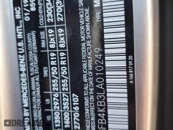 ✅ 2020 Mercedes-Benz GLE 350 • VIN: 4JGFB4KB3LA010249 • Lot: 90319545. Listed on Copart with 102,912 mi. Free auction sales archive from the USA and detailed vehicle history report at DreamBid. Image 13.