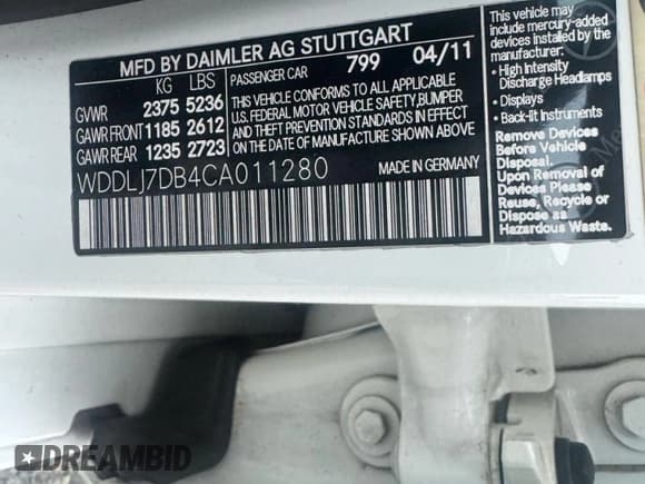 ✅ 2012 Mercedes-Benz CLS 550 • VIN: WDDLJ7DB4CA011280 • Лот: 94120705. Опубликован ранее на Copart с пробегом 138 682 миль. Бесплатный доступ к архиву аукционных продаж из США и подробный отчёт об истории автомобиля на DreamBid. Изображение 10.