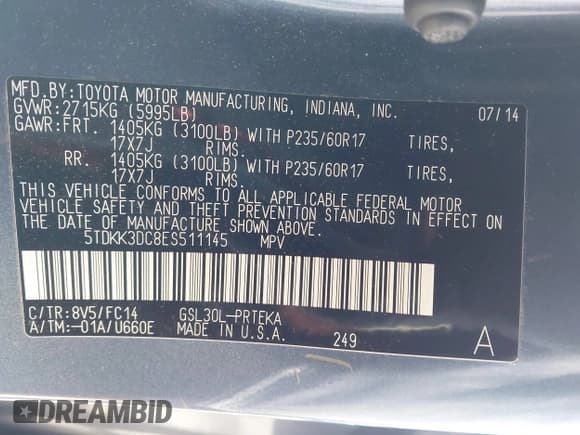 ✅ 2014 Toyota Sienna LE AAS • VIN: 5TDKK3DC8ES511145 • Lot: 43481982. Listed on IAAI with 108,154 mi. Free auction sales archive from the USA and detailed vehicle history report at DreamBid. Image 9.