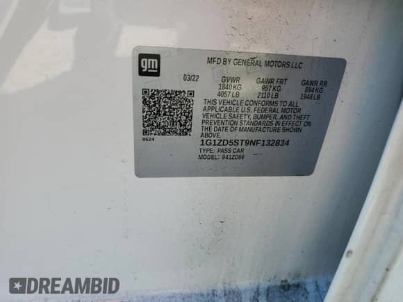 ✅ 2022 Chevrolet Malibu LT • VIN: 1G1ZD5ST9NF132834 • Lot: 89893685. Wystawiony na Copart z przebiegiem 88 870 mil. Bezpłatny archiwum sprzedaży aukcyjnych z USA i szczegółowy raport historii pojazdu na DreamBid. Zdjęcie 12.