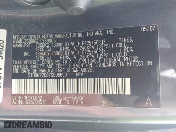 ✅ 2007 Toyota Sienna XLE • VIN: 5TDBK22C67S006690 • Лот: 42979225. Опубликован ранее на IAAI с пробегом 186 333 миль. Бесплатный доступ к архиву аукционных продаж из США и подробный отчёт об истории автомобиля на DreamBid. Изображение 9.