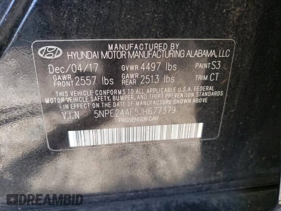 2018 Hyundai Sonata SE z VIN 5NPE24AF5JH677379, wystawiony jako Copart lot #87239115 z przebiegiem 144 158 mil mil oraz Szkoda całkowita • Salvage title. Historia ofert i sprzedaży dostępna na DreamBid. Obrazek 13.