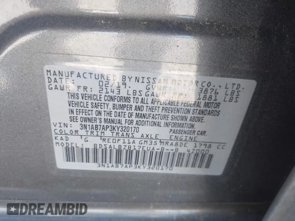 ✅ 2019 Nissan Sentra SV • VIN: 3N1AB7AP3KY320170 • Лот: 43440144. Опубликован ранее на IAAI с пробегом 51 999 миль. Бесплатный доступ к архиву аукционных продаж из США и подробный отчёт об истории автомобиля на DreamBid. Изображение 9.