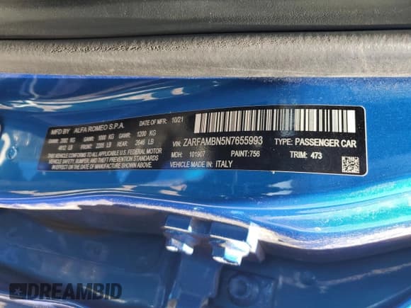 ✅ 2022 Alfa Romeo Giulia Ti • VIN: ZARFAMBN5N7655993 • Lot: 62115984. Wystawiony na Copart z przebiegiem Nie podano. Bezpłatny archiwum sprzedaży aukcyjnych z USA i szczegółowy raport historii pojazdu na DreamBid. Zdjęcie 12.