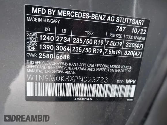 ✅ 2023 Mercedes-Benz EQB 300 • VIN: W1N9M0KBXPN023723 • Lot: 42588440. Wystawiony na IAAI z przebiegiem 20 810 mil. Bezpłatny archiwum sprzedaży aukcyjnych z USA i szczegółowy raport historii pojazdu na DreamBid. Zdjęcie 9.