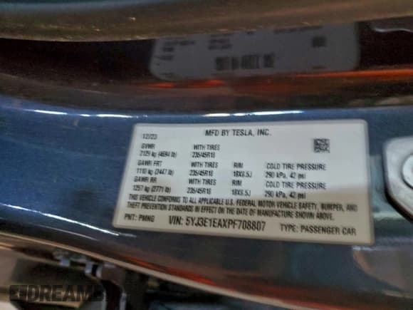 ✅ 2023 Tesla Model 3 • VIN: 5YJ3E1EAXPF708807 • Lot: 94337885. Wystawiony na Copart z przebiegiem 35 719 mil. Bezpłatny archiwum sprzedaży aukcyjnych z USA i szczegółowy raport historii pojazdu na DreamBid. Zdjęcie 13.