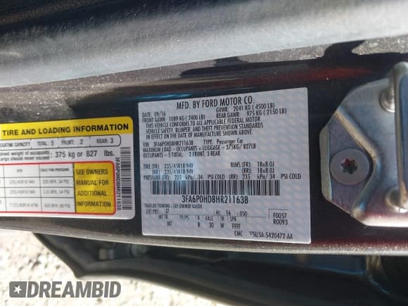 ✅ 2017 Ford Fusion SE • VIN: 3FA6P0HD8HR211638 • Lot: 42029399. Listed on IAAI with 90,262 mi. Free auction sales archive from the USA and detailed vehicle history report at DreamBid. Image 9.