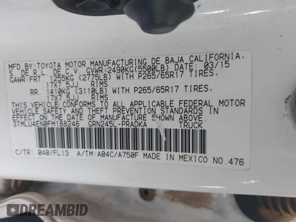 ✅ 2015 Toyota Tacoma • VIN: 3TMLU4EN0FM188246 • Lot: 43762584. Listed on IAAI with 116,967 mi. Free auction sales archive from the USA and detailed vehicle history report at DreamBid. Image 9.