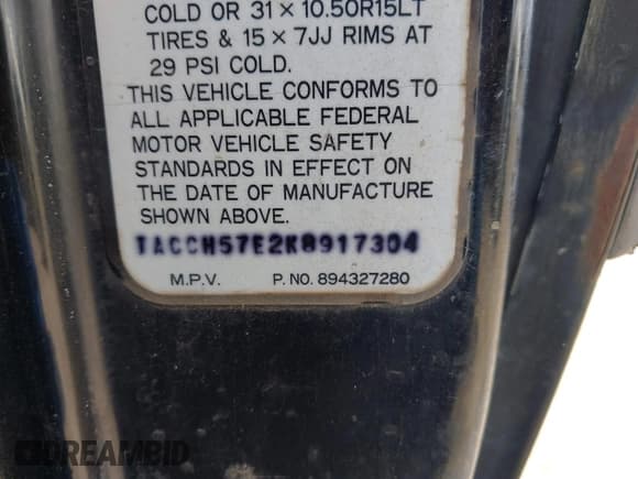 ✅ 1989 Isuzu Trooper • VIN: JACCH57E2K8917304 • Lot: 42730947. Listed on IAAI with 257,021 mi. Free auction sales archive from the USA and detailed vehicle history report at DreamBid. Image 9.