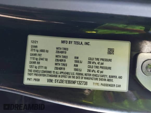 ✅ 2022 Tesla Model 3 Long Range • VIN: 5YJ3E1EBXNF132738 • Лот: 43654321. Опубликован ранее на IAAI с пробегом Не указан. Бесплатный доступ к архиву аукционных продаж из США и подробный отчёт об истории автомобиля на DreamBid. Изображение 9.