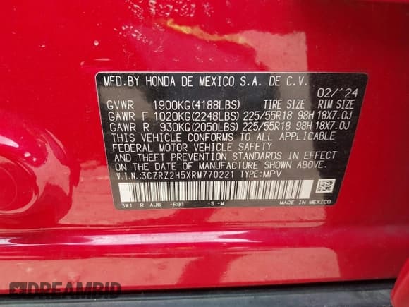 ✅ 2024 Honda HR-V Sport • VIN: 3CZRZ2H5XRM770221 • Лот: 42436990. Опубликован ранее на IAAI с пробегом 28 340 миль. Бесплатный доступ к архиву аукционных продаж из США и подробный отчёт об истории автомобиля на DreamBid. Изображение 9.